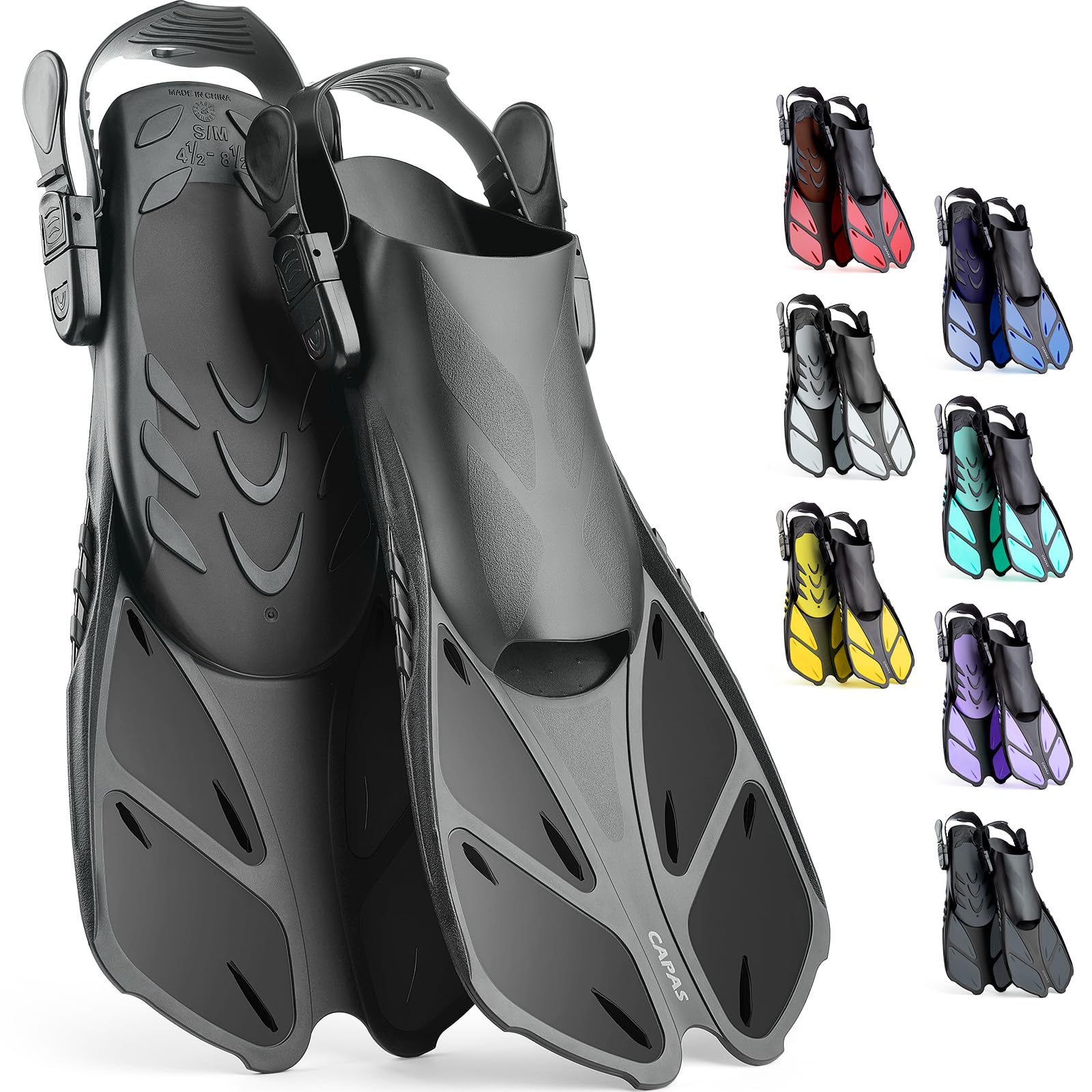 Swim Fins Travel Size Short Adjustable For Snorkeling Diving Adult Men Women Kids Open Heel Swimming Flippers